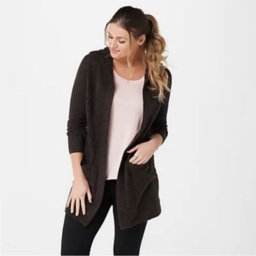 Barefoot Dreams CozyChic Lite Relaxed Hooded Cardi Espresso Brown Size XS